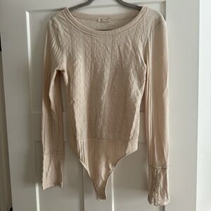 Free People Beige Textured Bodysuit